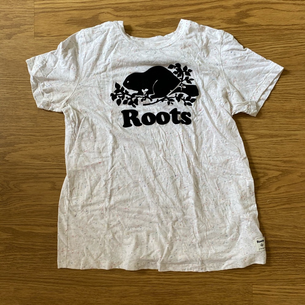 White speckled Roots t-shirt with velvet logo